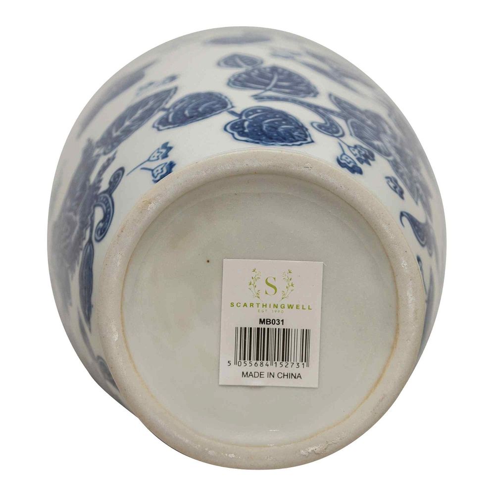 Anemone Blue & White Urn Vase Base White Background