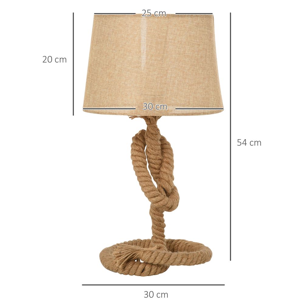Hemp Rope Table Lamp With Beige Linen Shade & Measurements