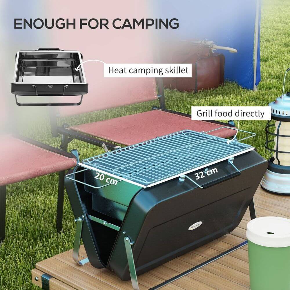 Outsunny Portable BBQ Grill with Suitcase Design for Camping Picnic Party, Black