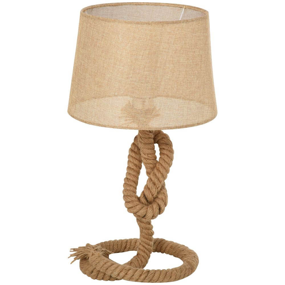 Hemp Rope Table Lamp With Beige Linen Shade