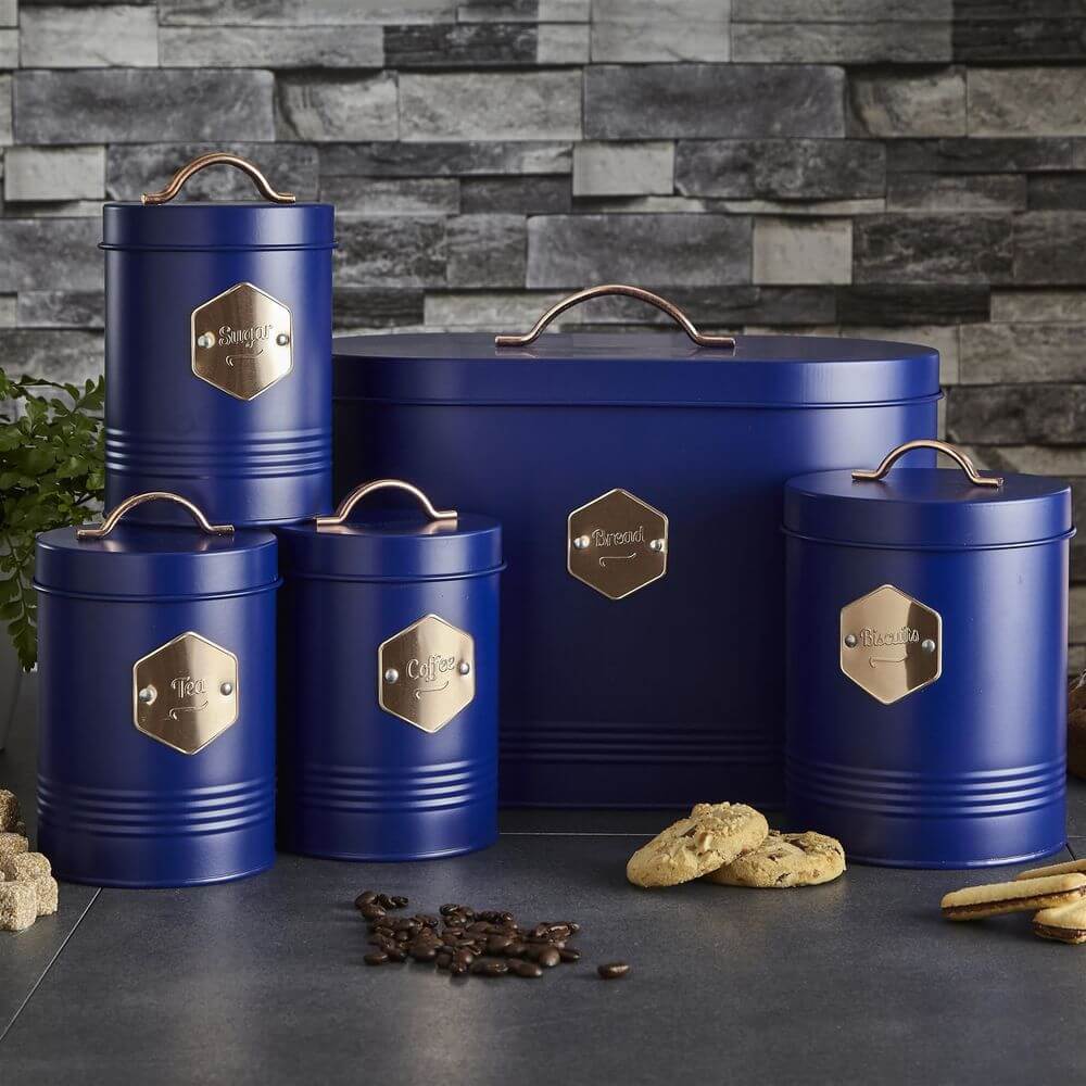 Round Navy 5 Piece Kitchen Canister Set