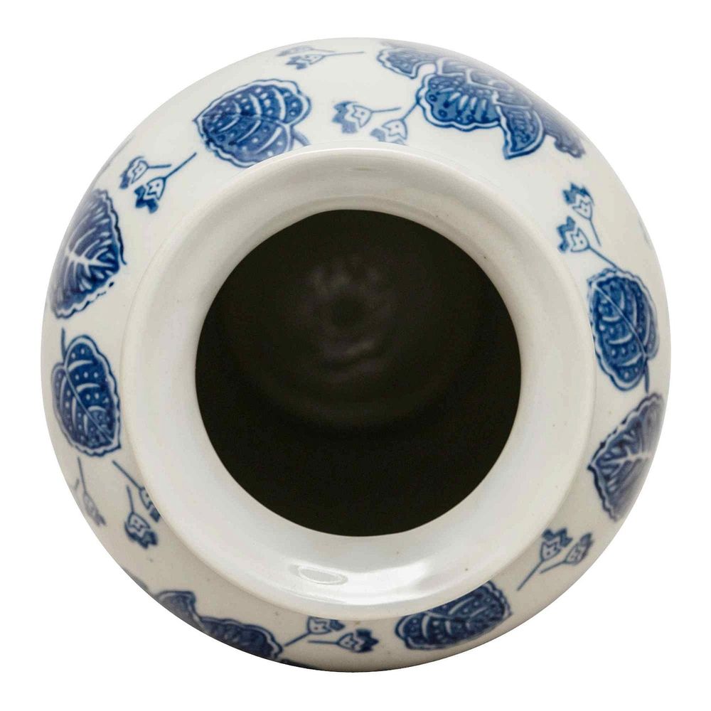 Anemone Blue & White Urn Vase Top White Background