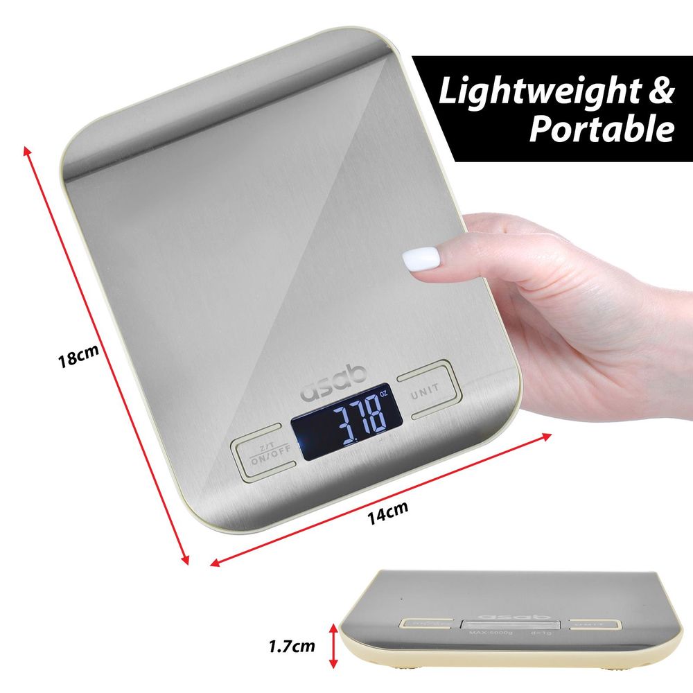 Digital Kitchen Scales With Measurements On White Background