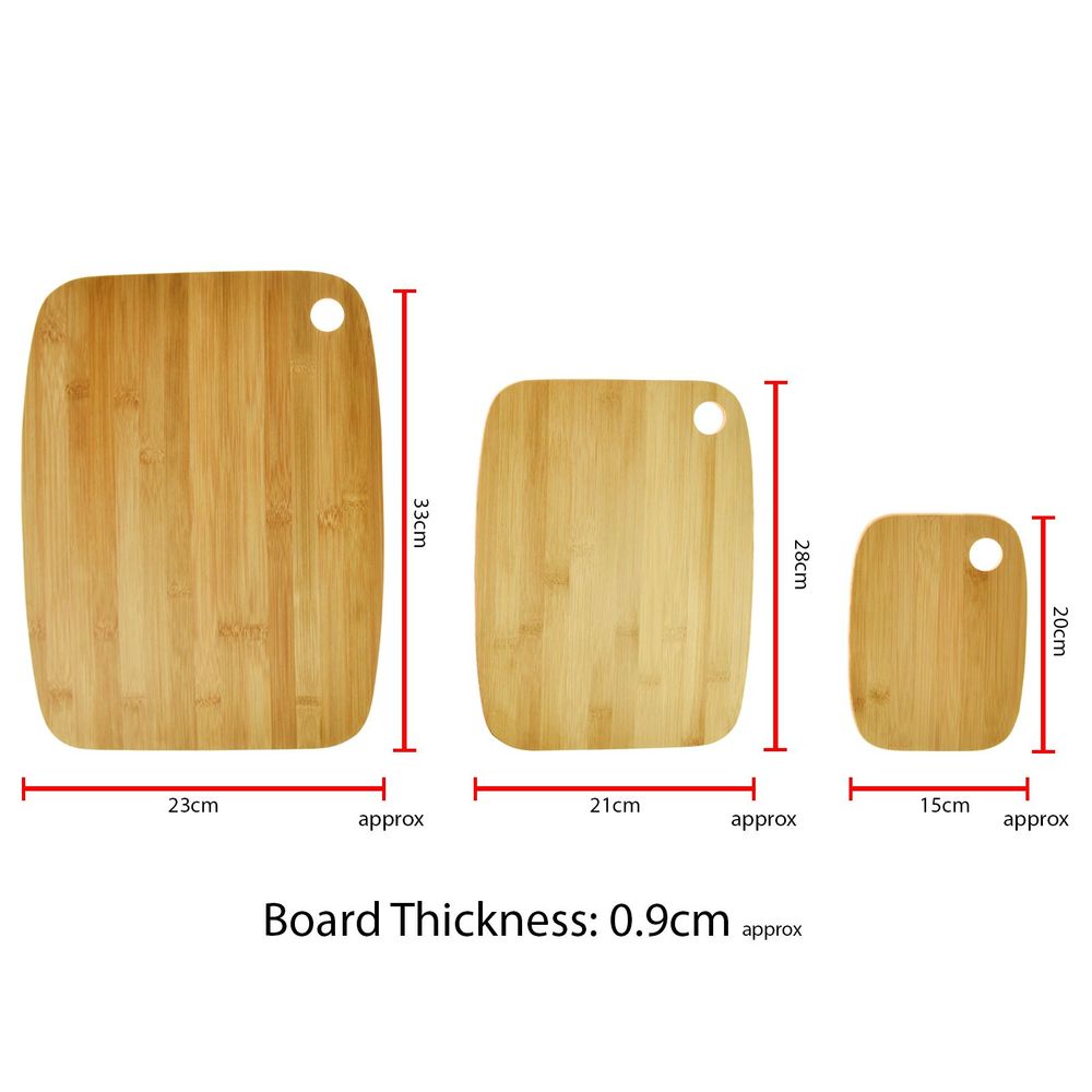 Bamboo Chopping Board Set With Measurements White Background