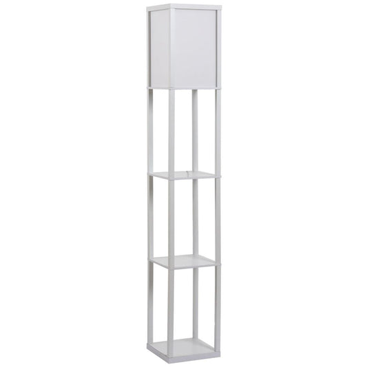 4-Tier White Floor Lamp with Storage Shelf