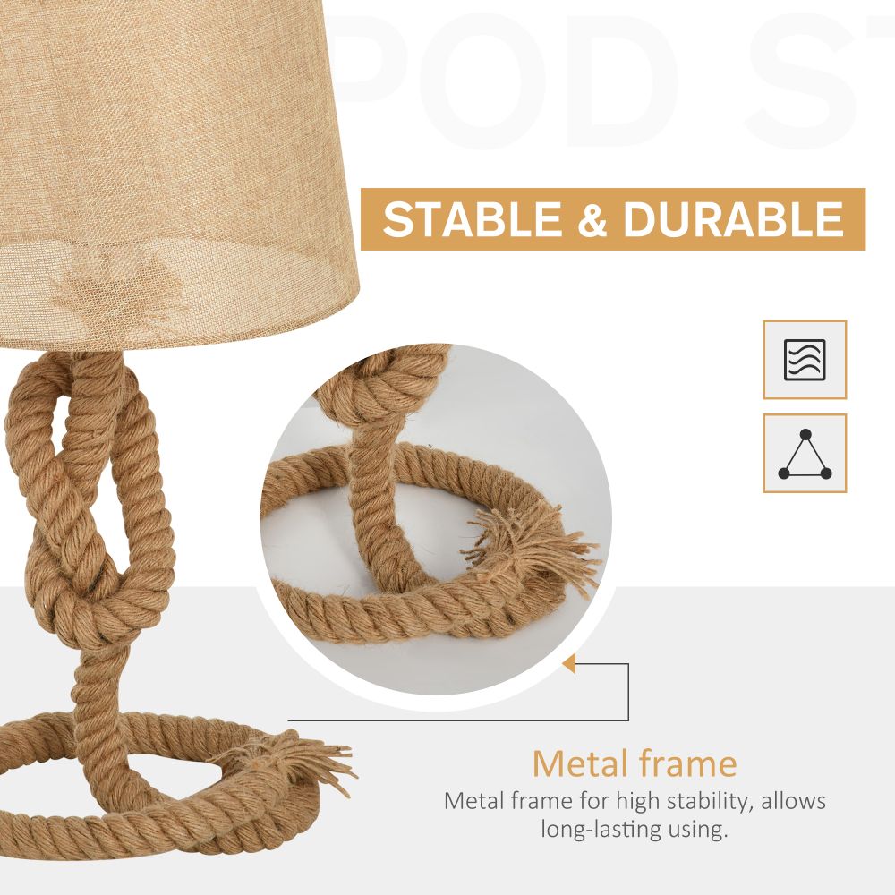 Hemp Rope Table Lamp With Beige Linen Shade