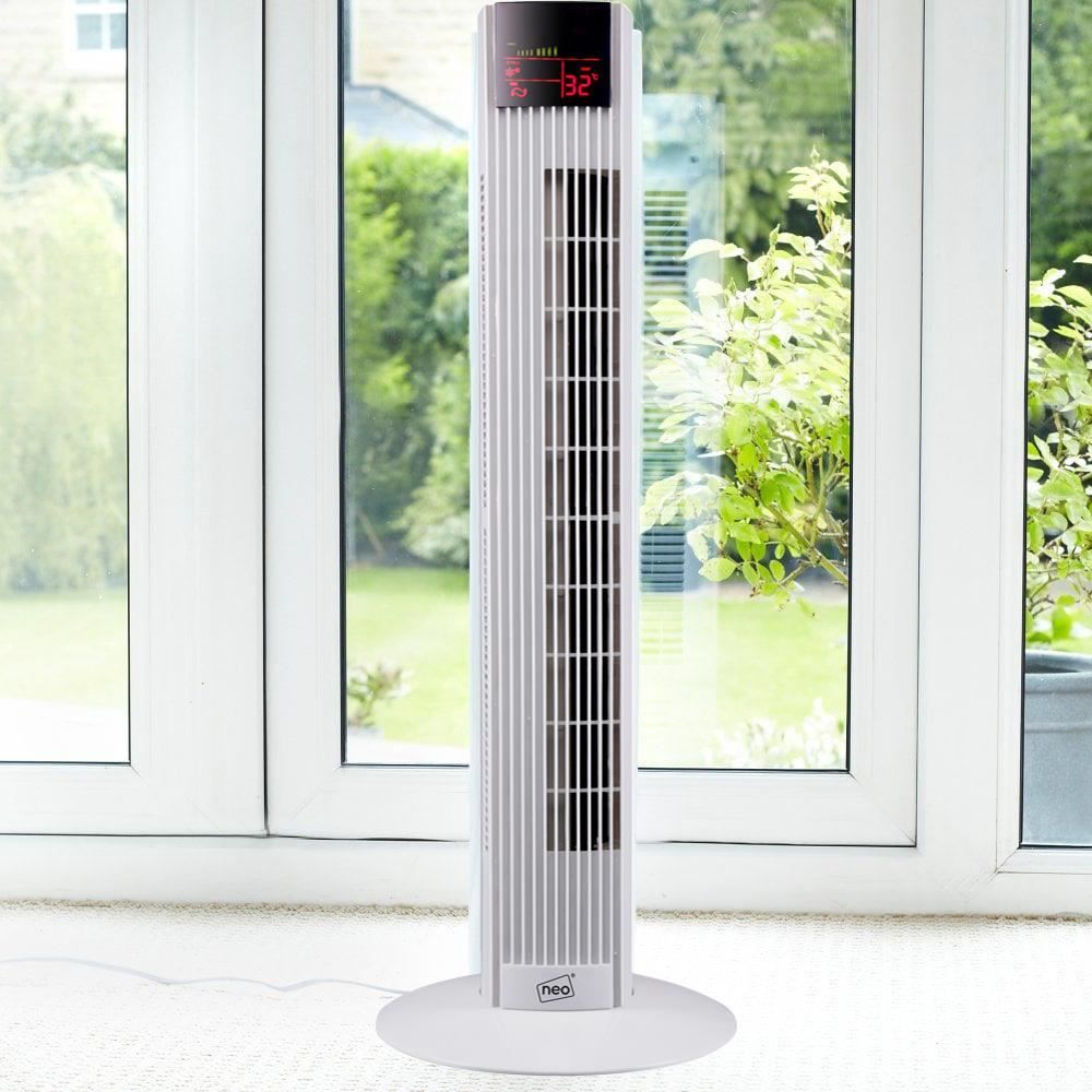 White 36” Free Standing 3 Speed Tower Fan with Remote Control