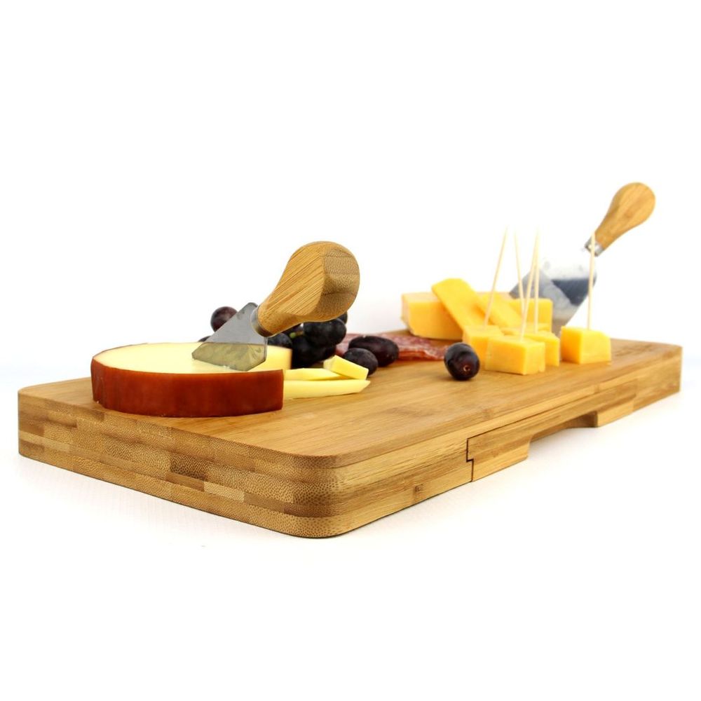 Bamboo Cheese Board Serving Platter With Knife Set