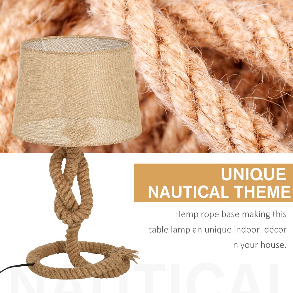Hemp Rope Table Lamp With Beige Linen Shade