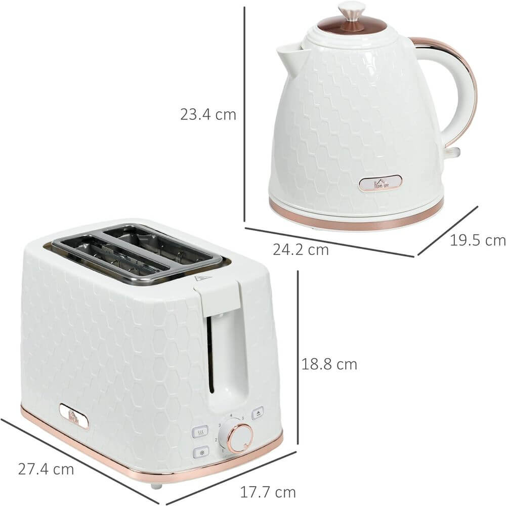 HOMCOM Fast Boil Kettle 1.7L & 2 Slice Toaster Set White