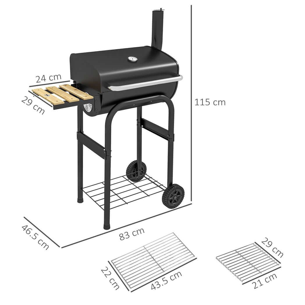 Outsunny Charcoal BBQ Grill Trolley W/ Shelves, Lid and Thermometer