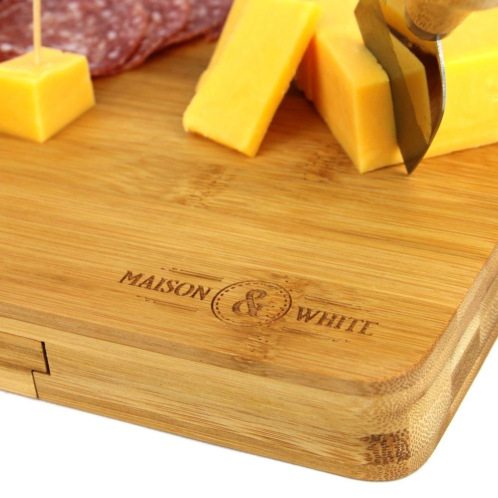 Bamboo Cheese Board Serving Platter With Knife Set