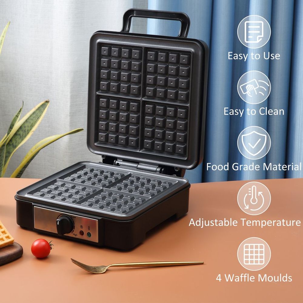4 Slice Non Stick Waffle Maker W/ Deep Cooking Plate 1200W