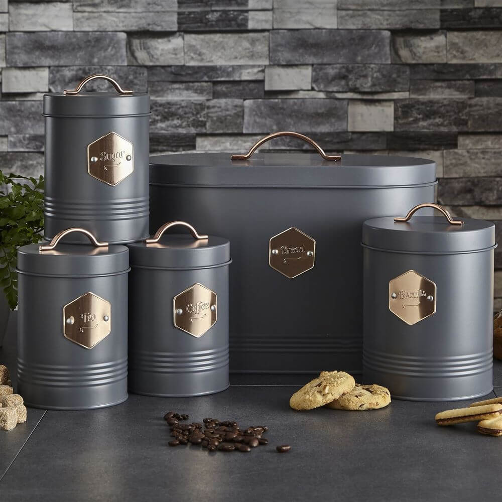 Round Grey 5 Piece Kitchen Canister Set