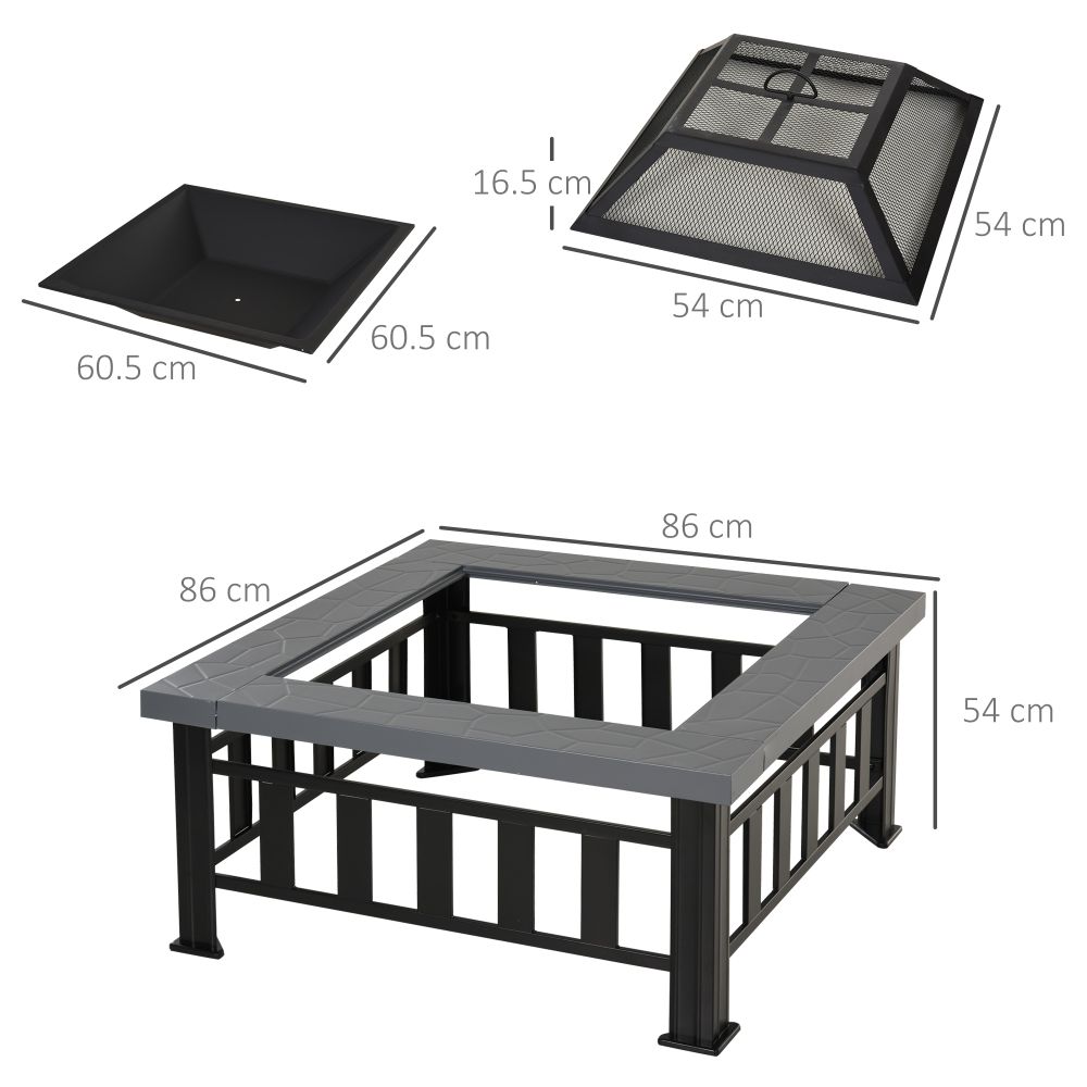 Outsunny Square Fire Pit & Waterproof Cover With Measurements