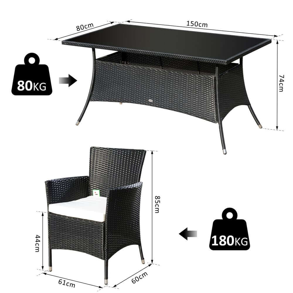 Black Rattan Garden Furniture Dining Set Table & Chair With Measurements