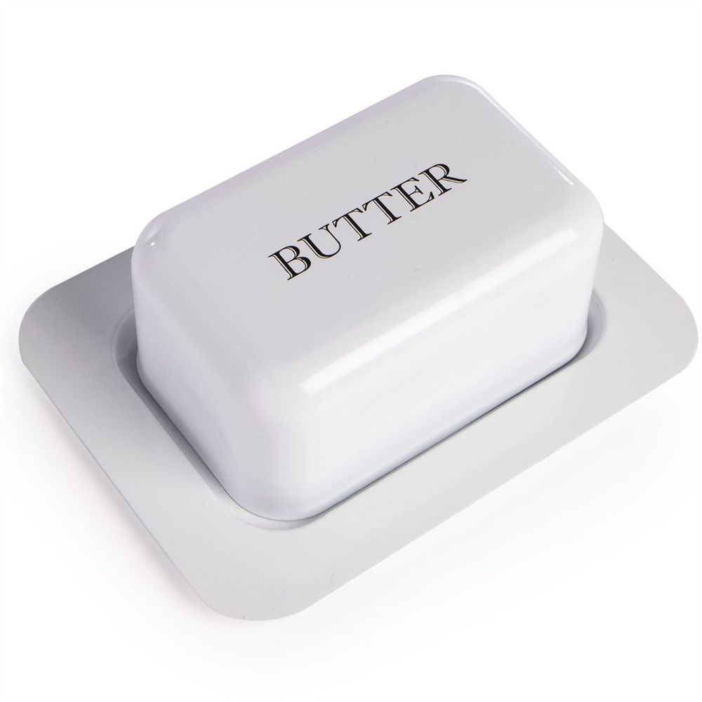 White Butter Dish with Lid On White Background