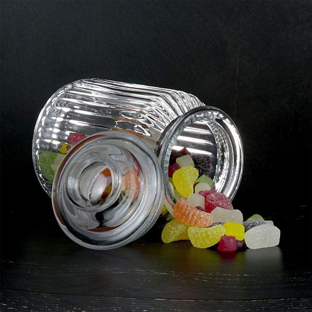 Vintage Airtight Glass Jar On Its Side, Filled With Sweets