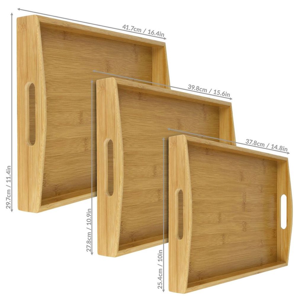 Natural Bamboo Serving Trays - Set of 3