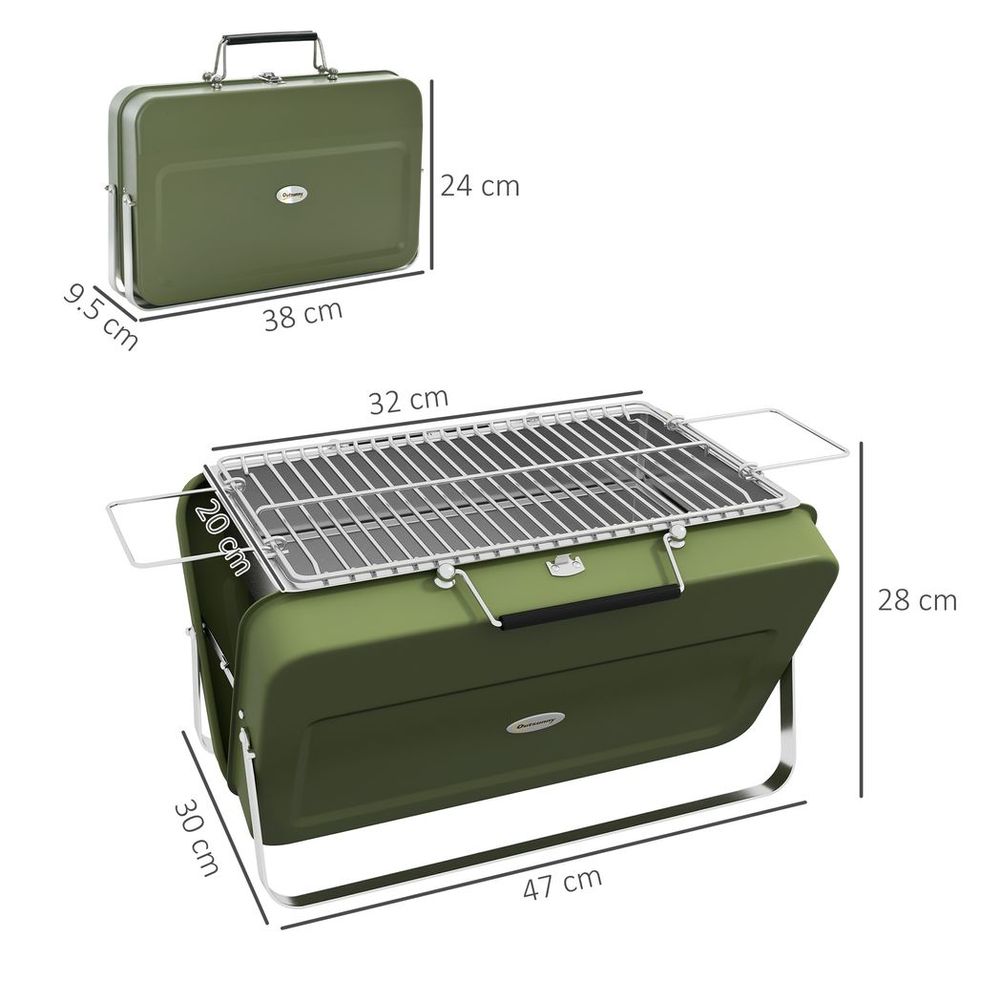 Outsunny Portable BBQ Grill with Suitcase Design for Camping Picnic Party, Green