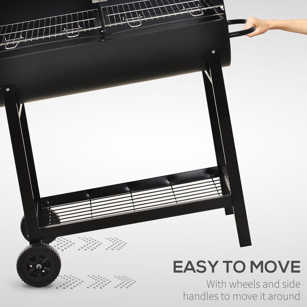 Outsunny Steel 2-Grill Charcoal BBQ w/ Wheels Black