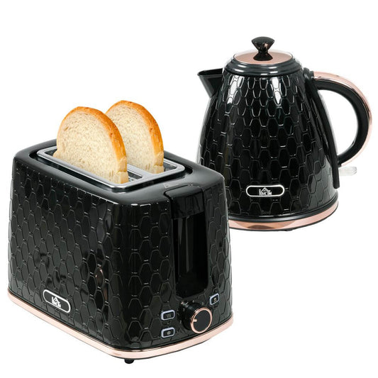 HOMCOM Fast Boil 1.7L Kettle & 2 Slice Toaster Set Black