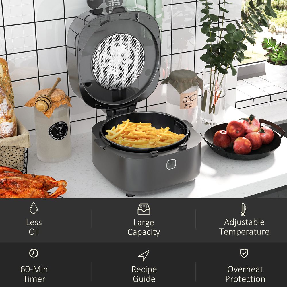 6.5L Airfryer Air Fryer Oven w/ Recipes  60-Minute Timer Adjustable Temp 1350W