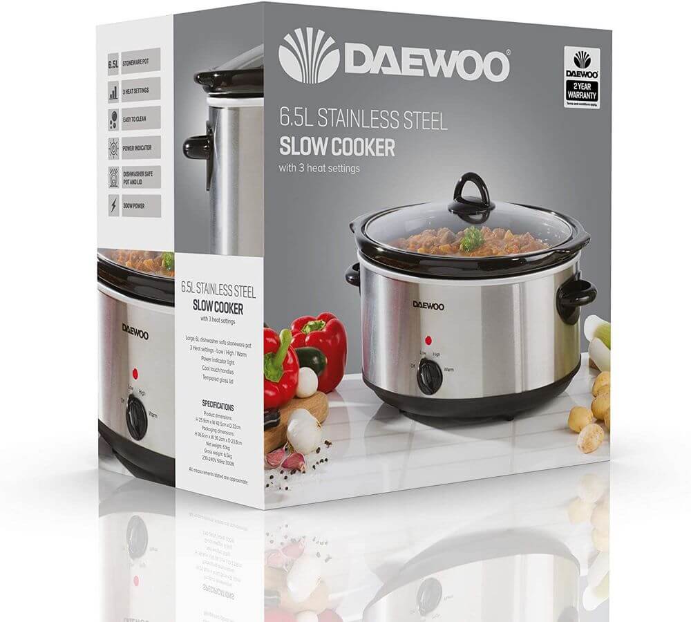 Daewoo 6.5L Non Stick Slow Cooker Stainless Steel Family Size Dishwasher Safe