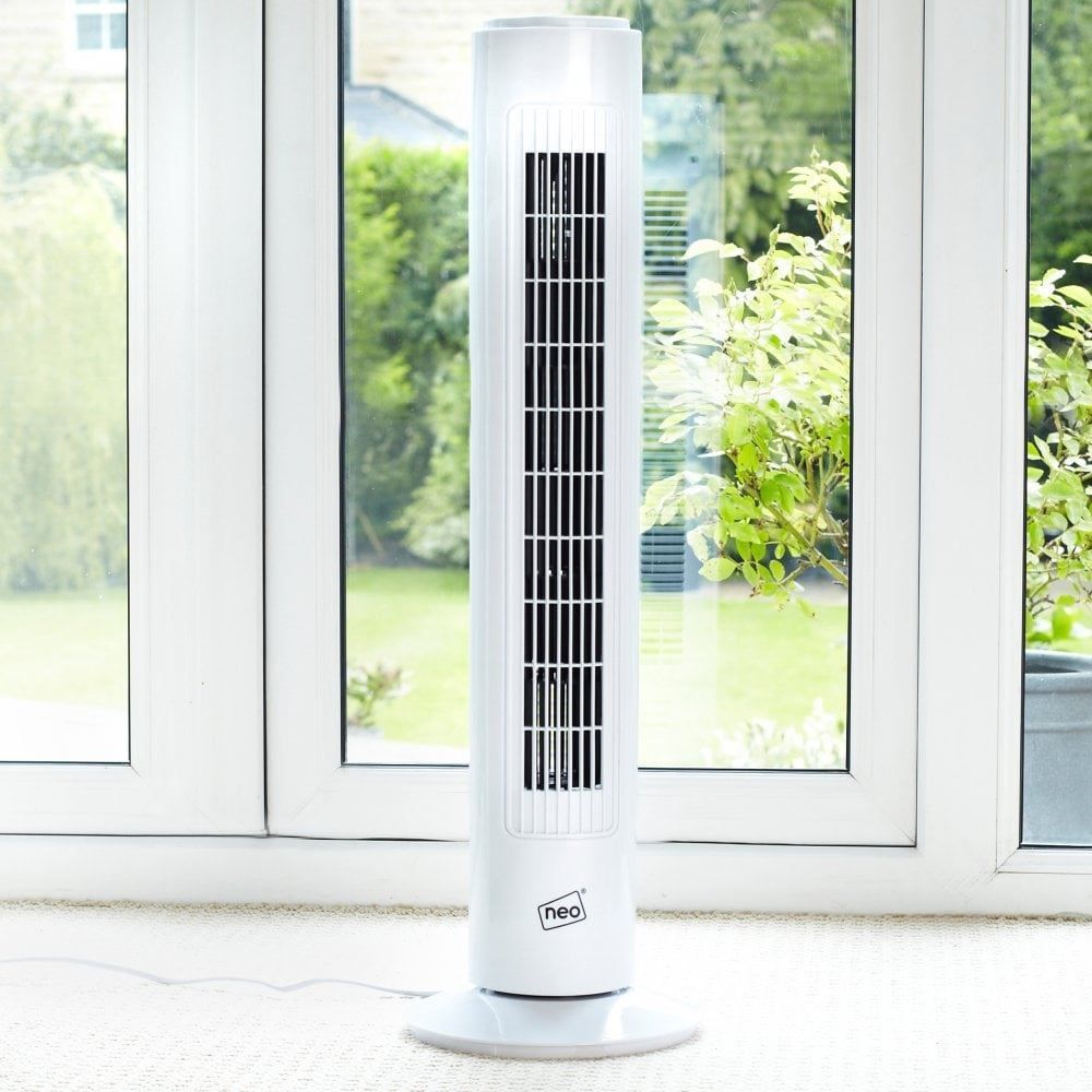 White 29″ 3 Speed Oscillating Free Standing Tower Fan