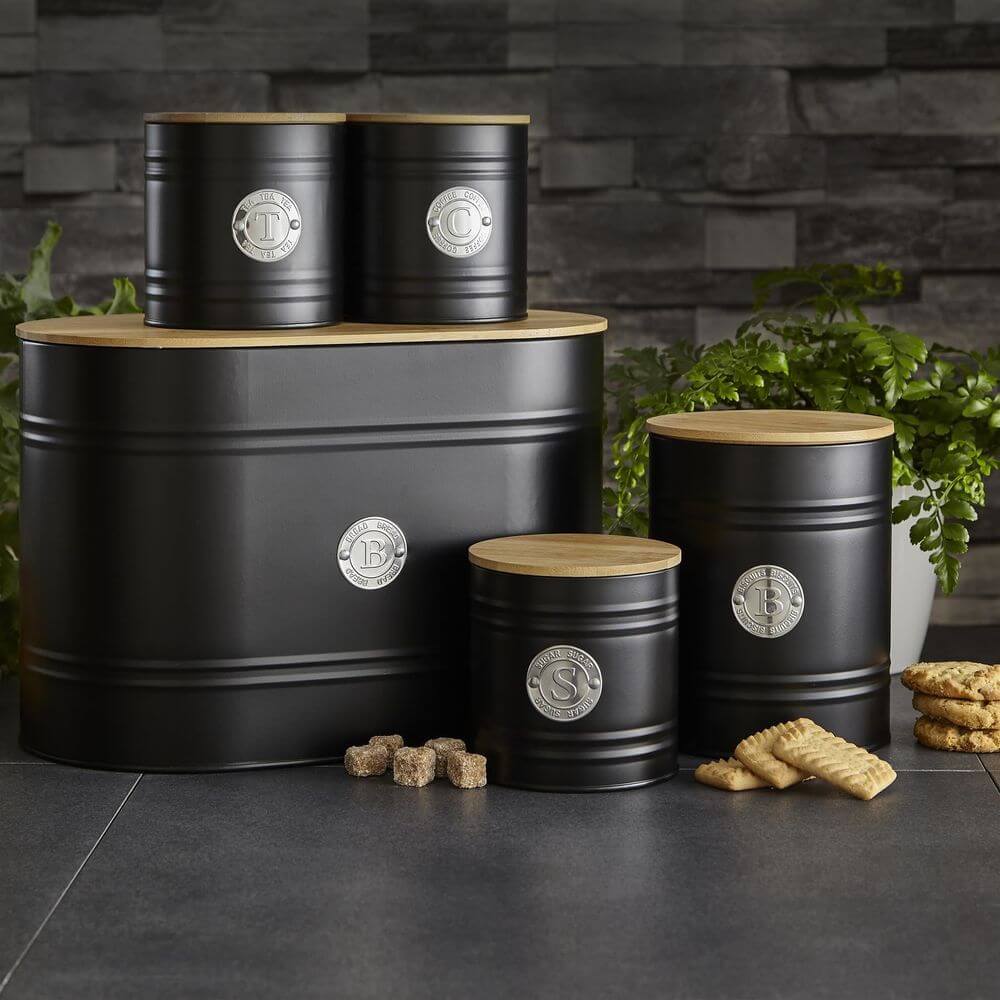 Scandi Black 5 Piece Kitchen Canister Set
