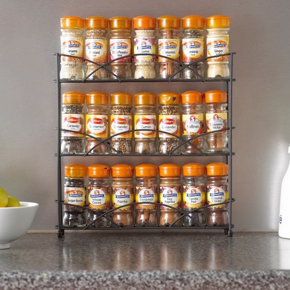 Black Free Standing 3 Tier Table Top Spice Rack