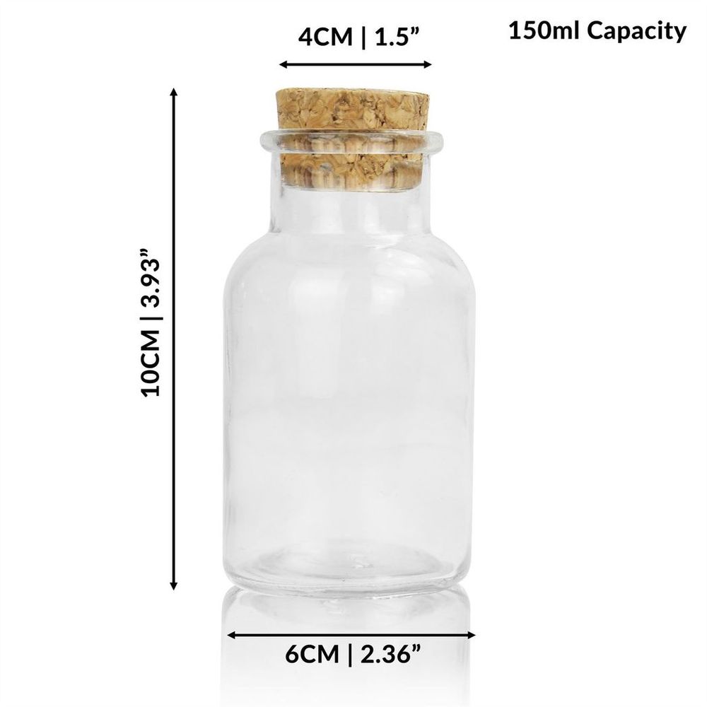 Single 150ml Spice Jar with Cork Lid Includes Measurements White Background