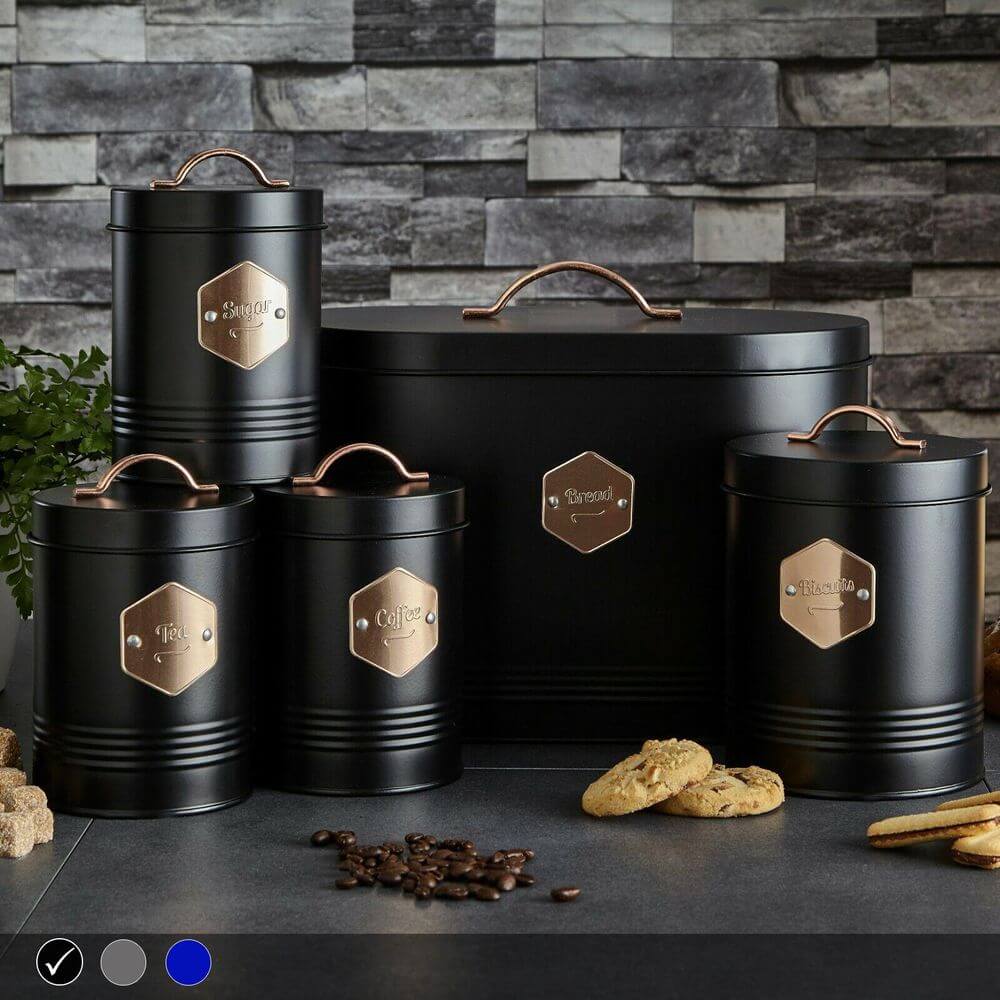 Round Black 5 Piece Kitchen Canister Set