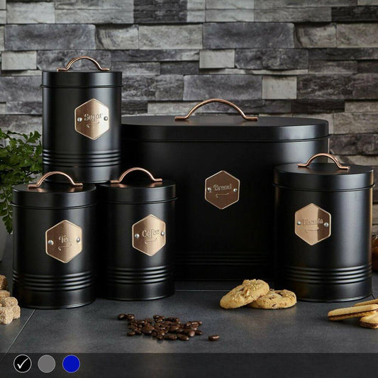 Round Black 5 Piece Kitchen Canister Set