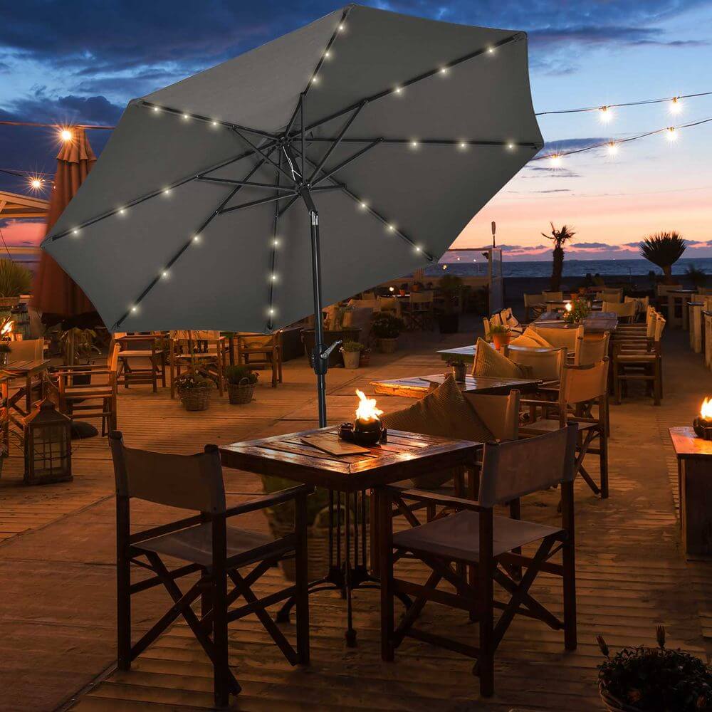 Red 24 LED Light Patio Tilt Sun Umbrella