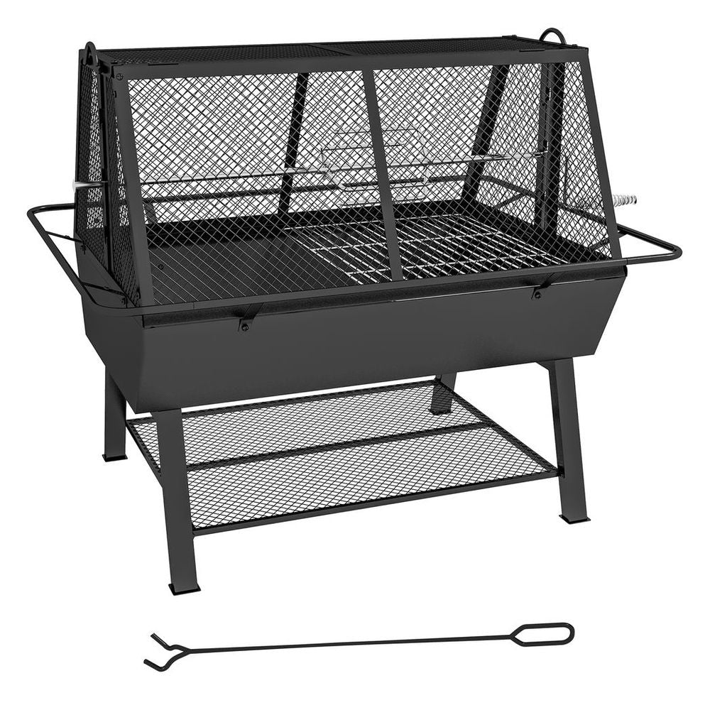 Outsunny 3-in-1 BBQ Rotisserie Grill Roaster Fire Pit for Outdoor Picnic Camping