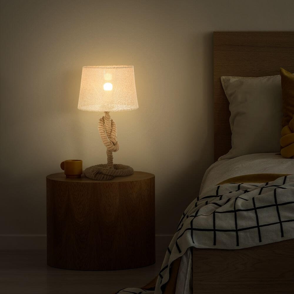 Hemp Rope Table Lamp With Beige Linen Shade