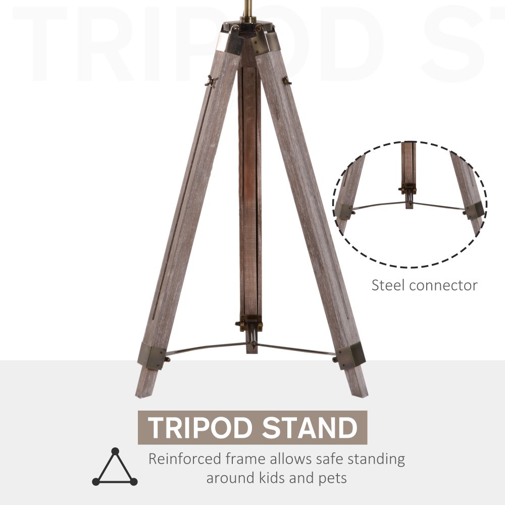 Wood & Bronze Tripod Floor Lamp Features