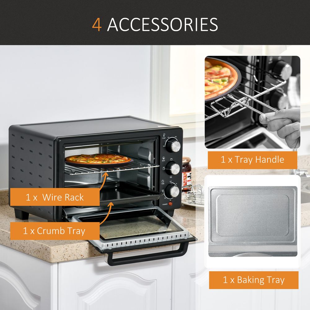Mini Oven, 21L Grill, Toaster Timer, Baking Tray and Wire Rack, 1400W