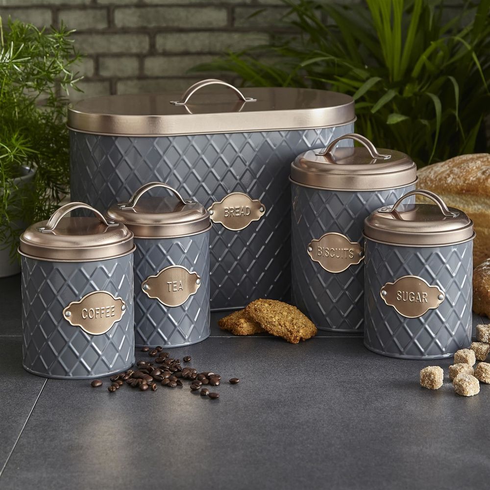 Grey & Copper 5 Piece Kitchen Canister Set