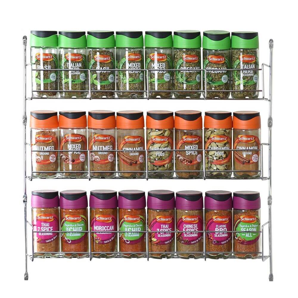 Vinsani 3 Tier Spice Herb Jar Rack Holder Kitchen Cupboard Wall Storage