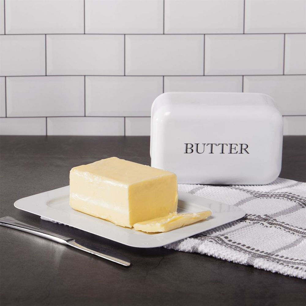 Open White Butter Dish with Lid