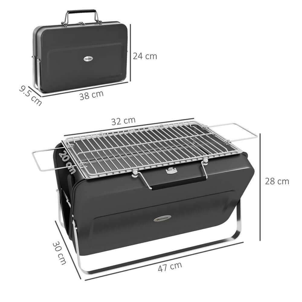 Outsunny Portable BBQ Grill with Suitcase Design for Camping Picnic Party, Black