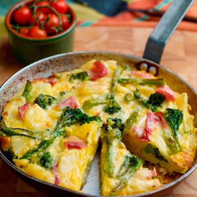 Tenderstem Potato Ham and Cheddar Frittata