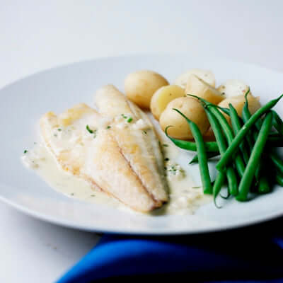 Pan Fried Sea Bass with a Herby Butter Sauce