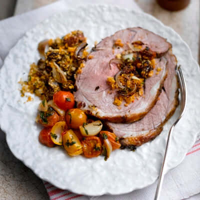 Roasted Leg of Lamb with a Shallot & Chorizo Stuffing
