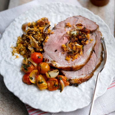 Roasted Leg of Lamb with a Shallot & Chorizo Stuffing