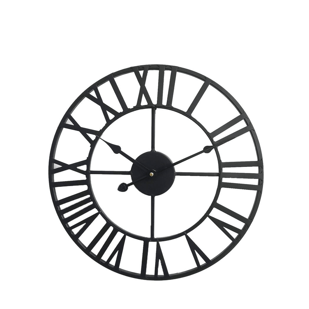 Large 40cm Roman Numeral Black Metal Clock