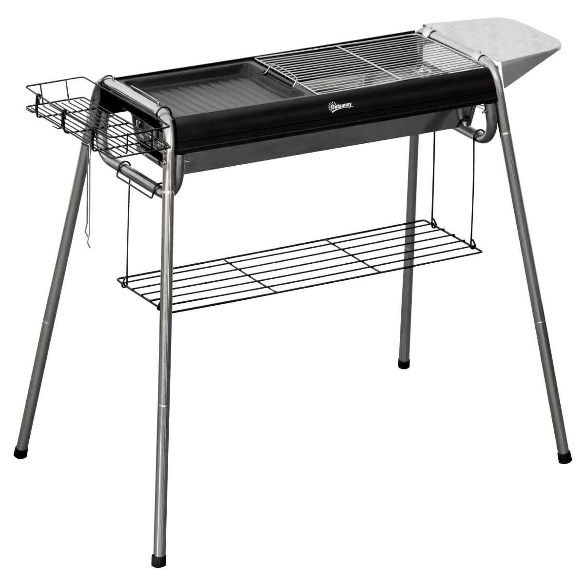 Outsunny Charcoal BBQ Grill with Griddle Plate, Black