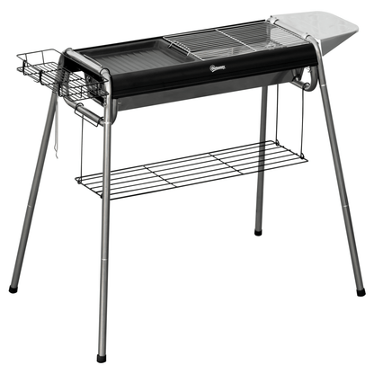 Outsunny Charcoal BBQ Grill with Griddle Plate, Black